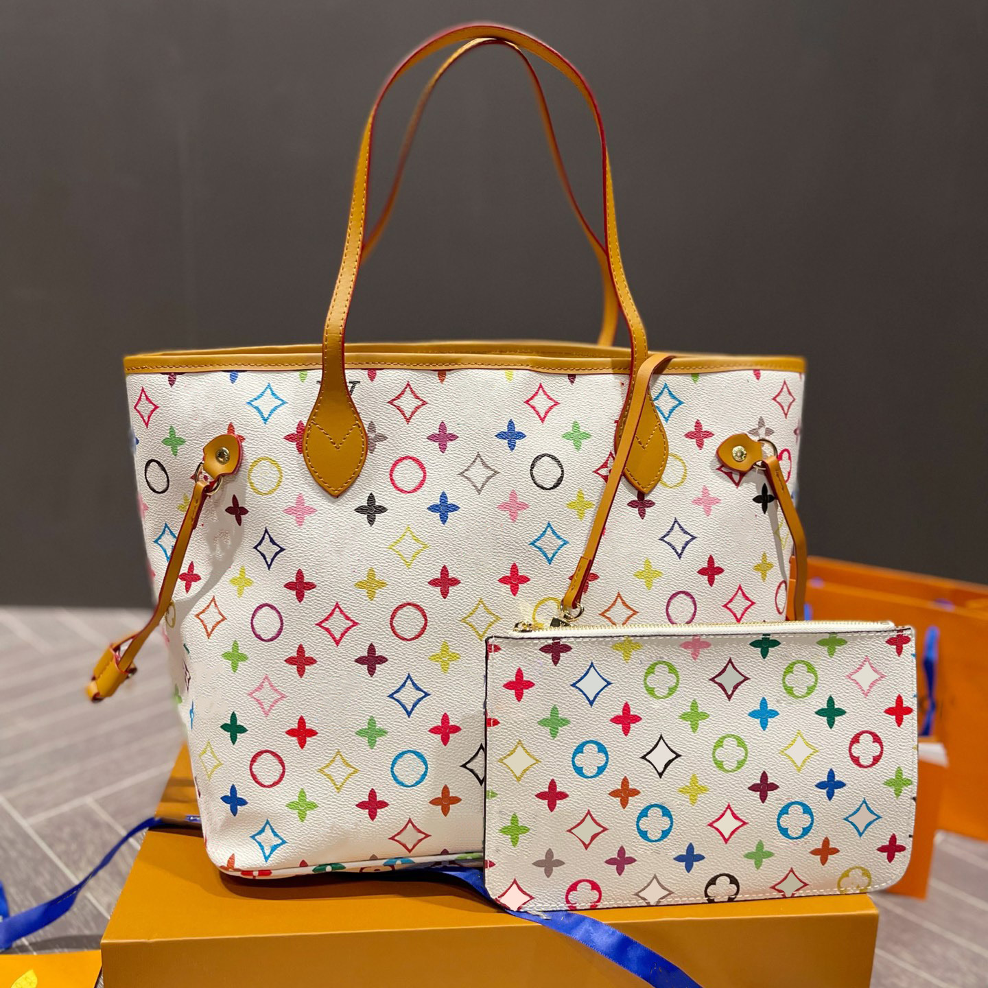 

Luxurys Designers Women Totes Shopping Bags Game On Colorful flowers Handbag Shouder Crossbody Bag Genuine Leather Ladies With Coin Purse 33cm, Black