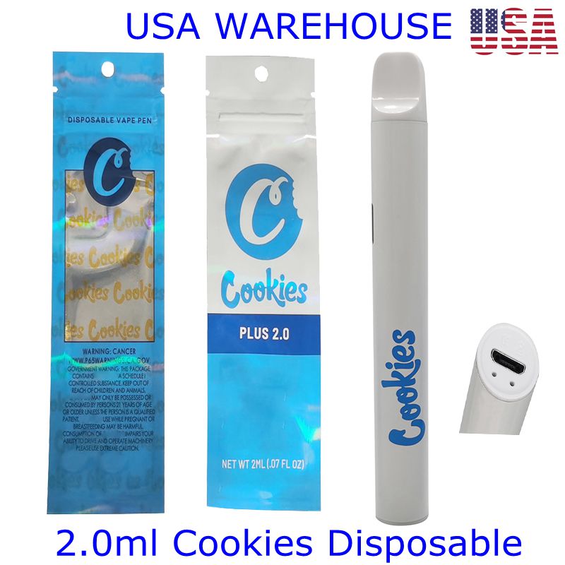 

2.0ml Disposable Vape Pen USA STOCK Cookies Cartridge Package Mylar Bag 350mah Rechargeable Battery Empty Vaporizer Pens Customize Available