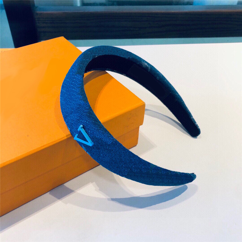 

Stylish Letter Denim Headbands Women Sponge Letter Designer Headband Ladies Cowboy Hair Bands With Box