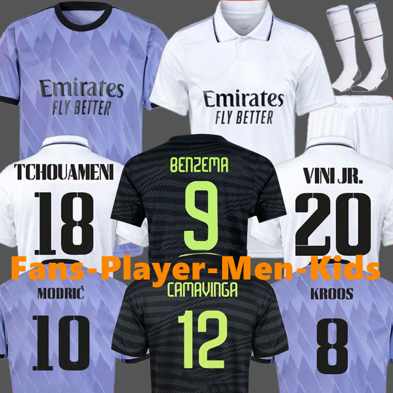 

2022 2023 BENZEMA soccer jerseys 22 23 CAMAVINGA VINI JR ALABA REAL MADRID football shirt SHAZARD ASENSIO MODRIC MARCELO 2022 2023 camiseta men kids kit uniforms, 22/23 away player+lfp