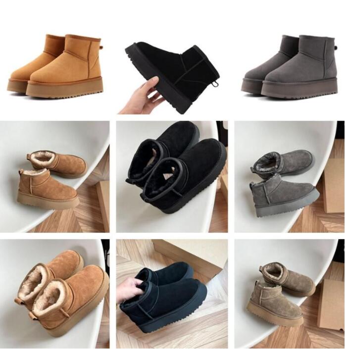 

2023 Ultra Classic Mini Boot Designer Woman Ankle Snow Booties Warm Fur Australia Boots Platform Real Leather Brown Botas XX5854, #3 mini platform dark gray