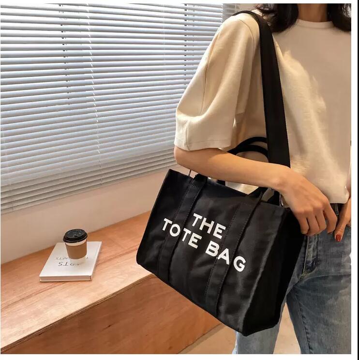

Designer- Women Shoulder Bag Handbag Large Canvas Tote Cloth Shopper Letter Printing Crossbody 2022, Black
