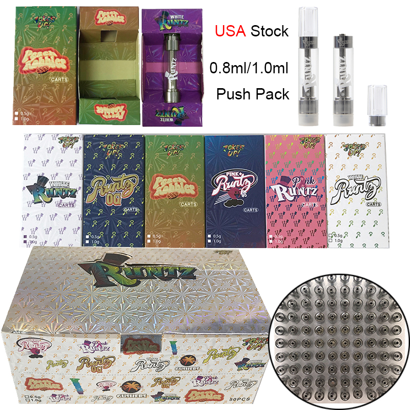 

USA Warehouse Runtz Vape Cartridges Atomizer 0.8ml 1ml Press On Empty Carts Thick Oil Glass Tank 510 Thread Vape Cartridge Packagings Dab Wax Vaporizer
