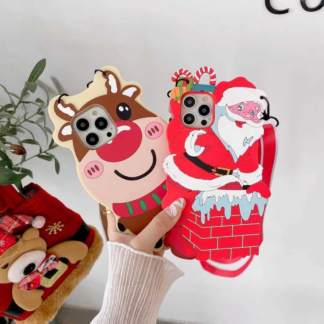

Cell Phone Cases 1413ProMax 3D Cartoon Silicone Soft Shell with Lanyard 1211 Santa Claus Elk Phone Case L221012, Elk - silicone soft