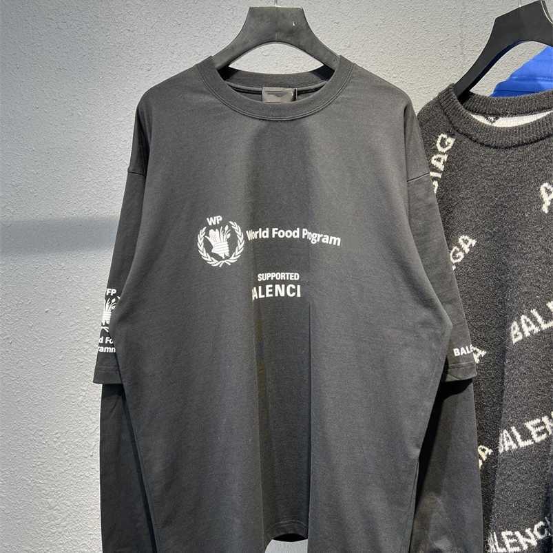 

Men Hoodies Balenciga Home B WFP Food Program splicing long t foam printing Paris band black fake two sleeves
