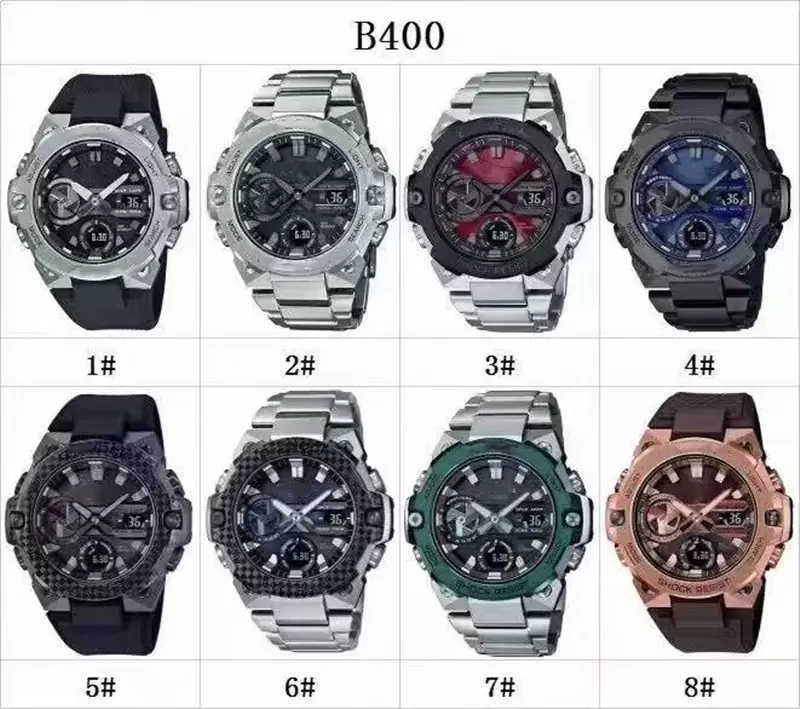 

Iced Out Watch Men's Sports Quartz Digital Watch B400 High Quality Automatic Hand Raise Light LED Dual Display Steel Band Folding Waterproof