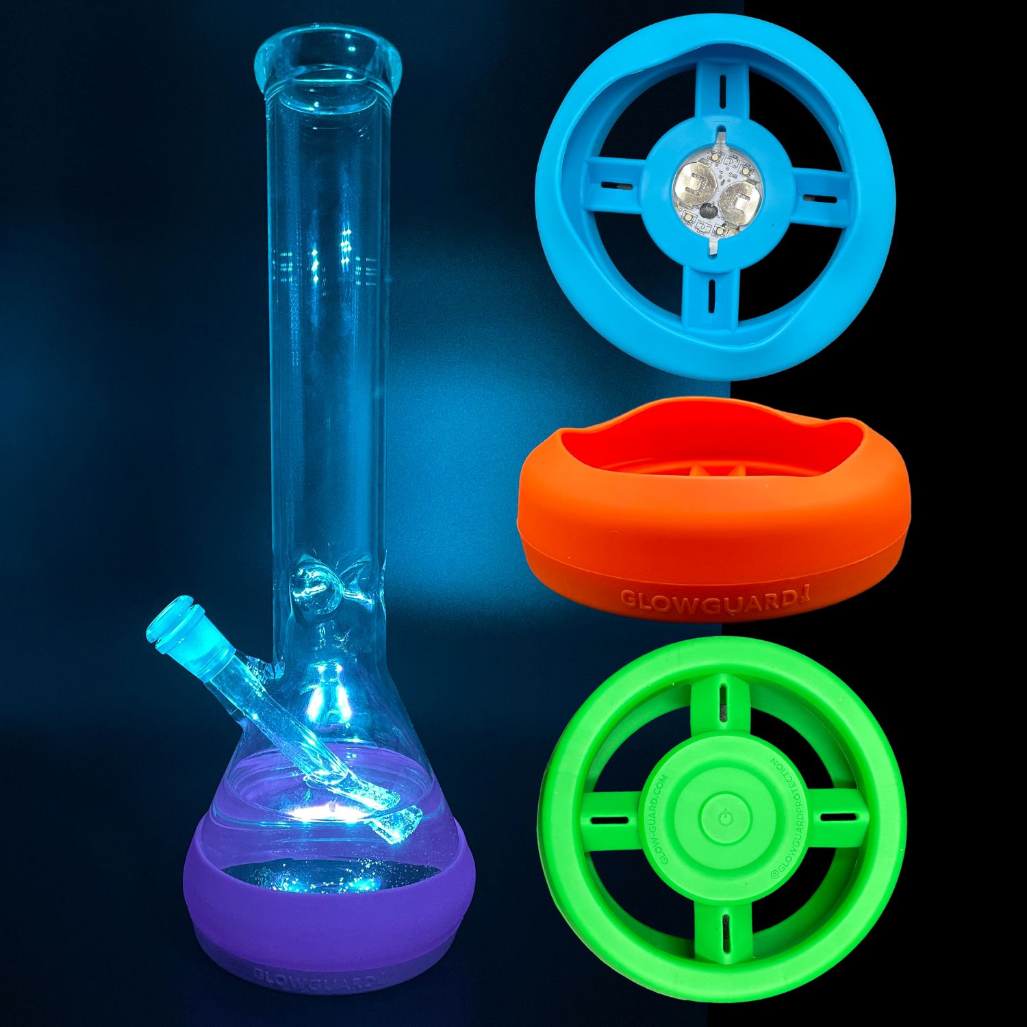 

Light Up LED Silicone Base Bumper Sleeve For Straight Tube & Beaker Bong Hookah Glass Pipe Large