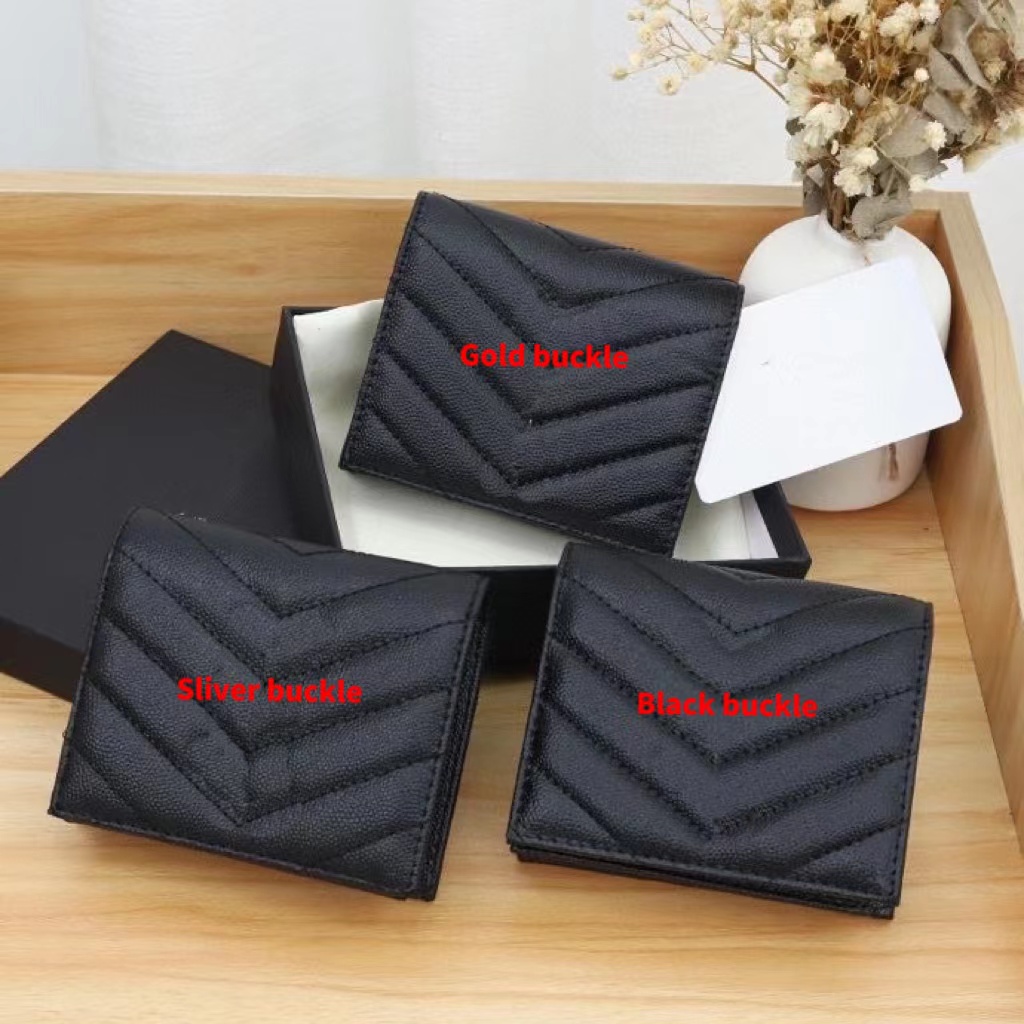 

Fashion letter Y Wallet Caviar luxury short wallets mens for women and men leather Business credit card holder men wallet women coin purse with box 0659, Black buckle