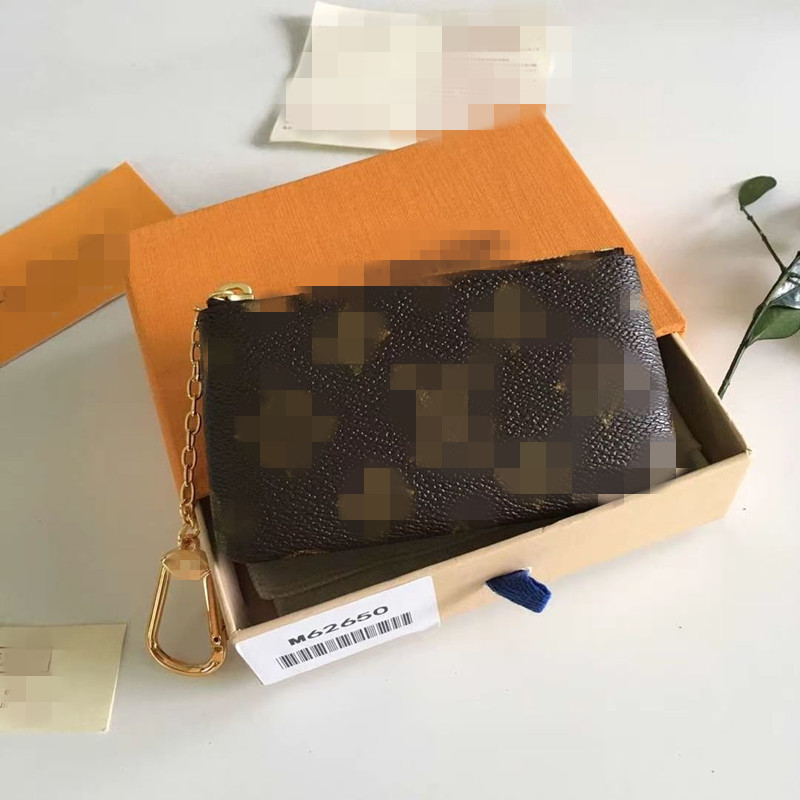 

New quality Unisex Zipper Purses Flowers grid Brown Black Men woman L mini wallet Key Designers Card Holders genuine leather Credit ID luxurys Coin bags with box 5200, 1 brown grid