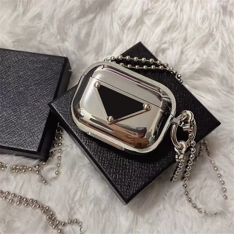 

Brands Earphone Cases Headset Cover Fashion Designers Classic Triangle Luxury Chains Bluetooth Earphones Protector For Airpods 1/2/3
