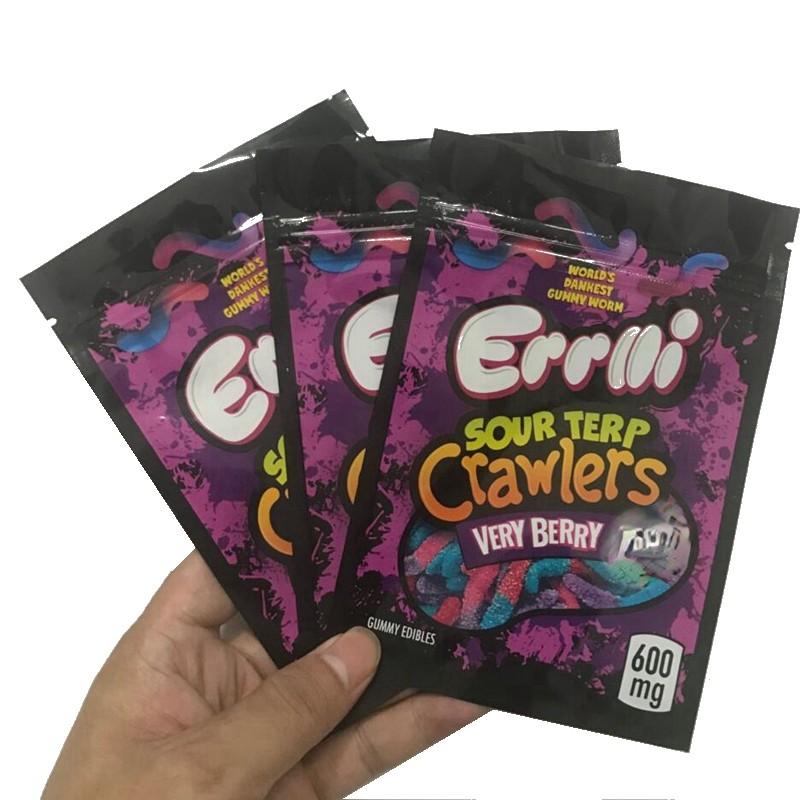 

Infused Errlli edibles Sour terp Crawlers mylar Bags 600mg Gummy Edible packaging 3.5g resealable Smell proof bag 500mg shark hashtag honey plastic Zipper baggies