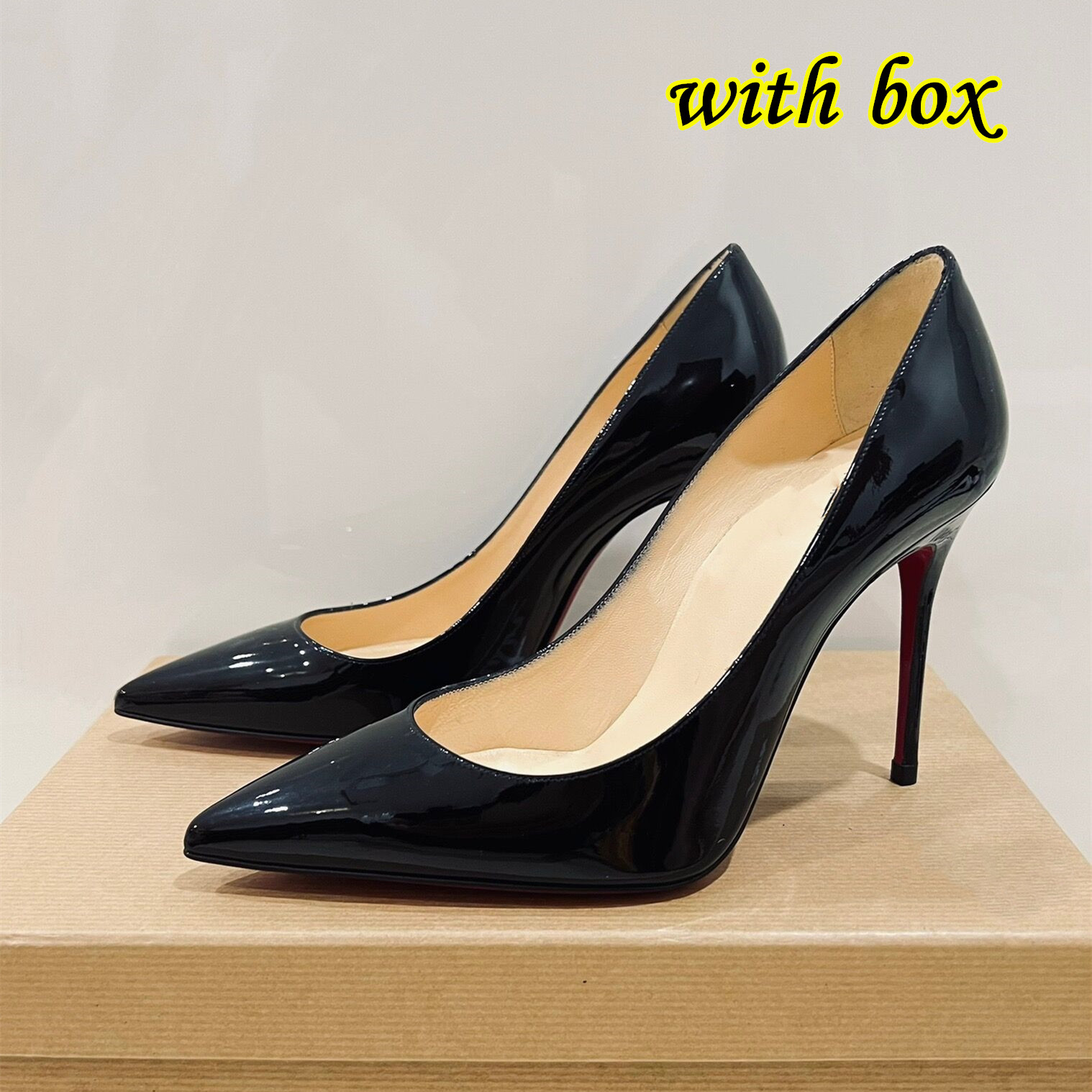 Brand High Heel Shoes Women Pumps 8cm 10cm 12cm Red Sexy Bottoms Pointed Toe Genuine Leather Wedding Shoes Nude Black Yellow 35-44 with Box