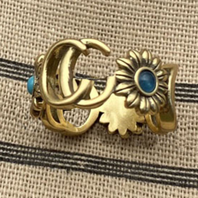 

Designer Flower Blue Diamond Ring Glod Color Copper Letter G Lovers Women and Men Rings Fashion Jewellery Party Gift 22093003CZ