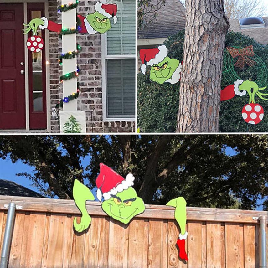 

Christmas Tree Peeker Sculpture Thief Hand Cut Out Christmas Grinchs Hand Max Garden Decorations Outdoor Ornament Wall Stickers H1020260J