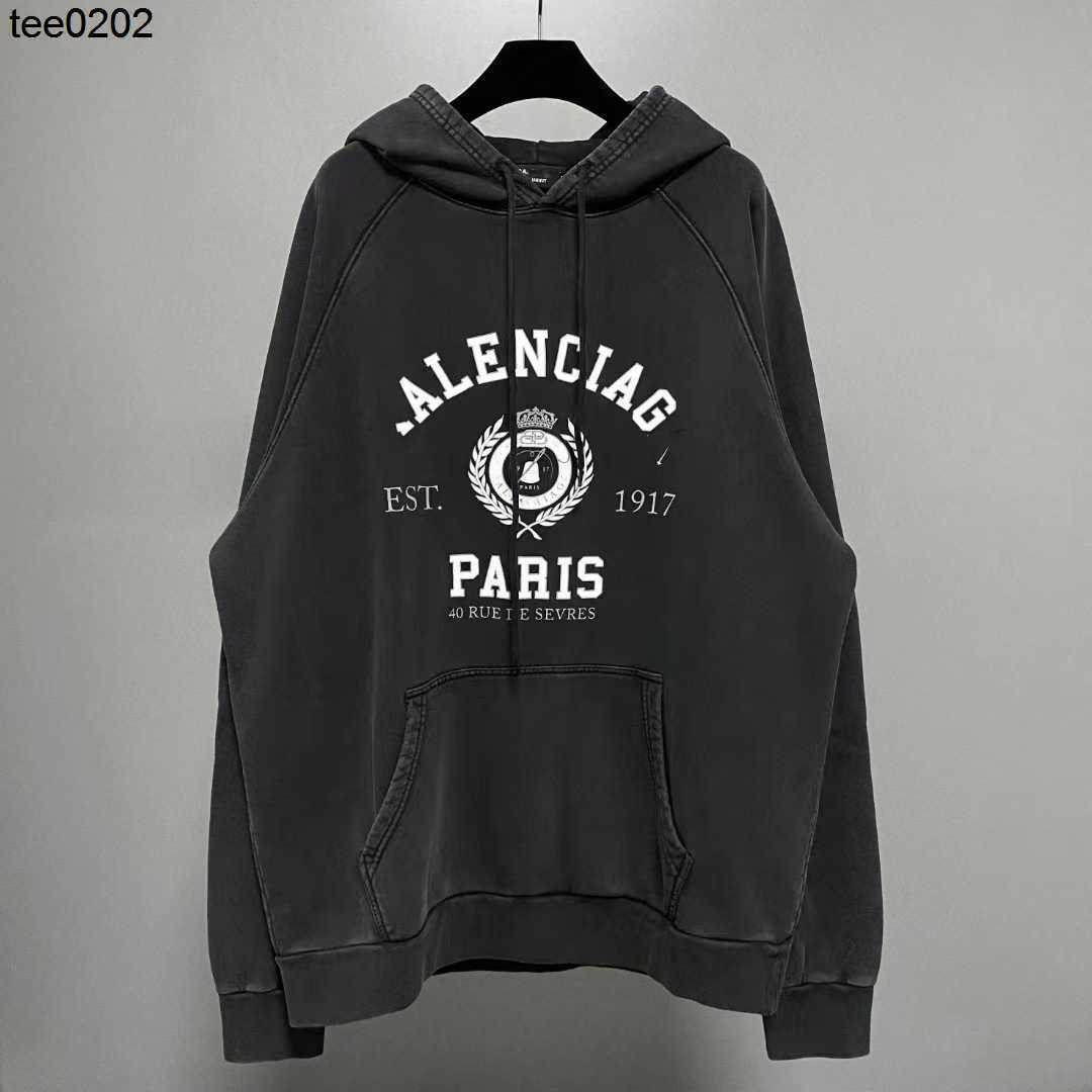 

Fashion 2022 New 1917 Ear balencaigass Hoodie Cracked Men's and Women's Home B Loose, Black