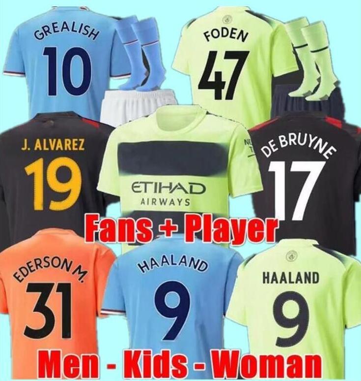 

Manchester Soccer Jerseys 2022 2023 DE BRUYNE Anniversary HAALAND FODEN GREALISH MAHREZ MANs cities football shirt BERNARDO PHILLIPS 22 23 Man kits Kids Equipment
