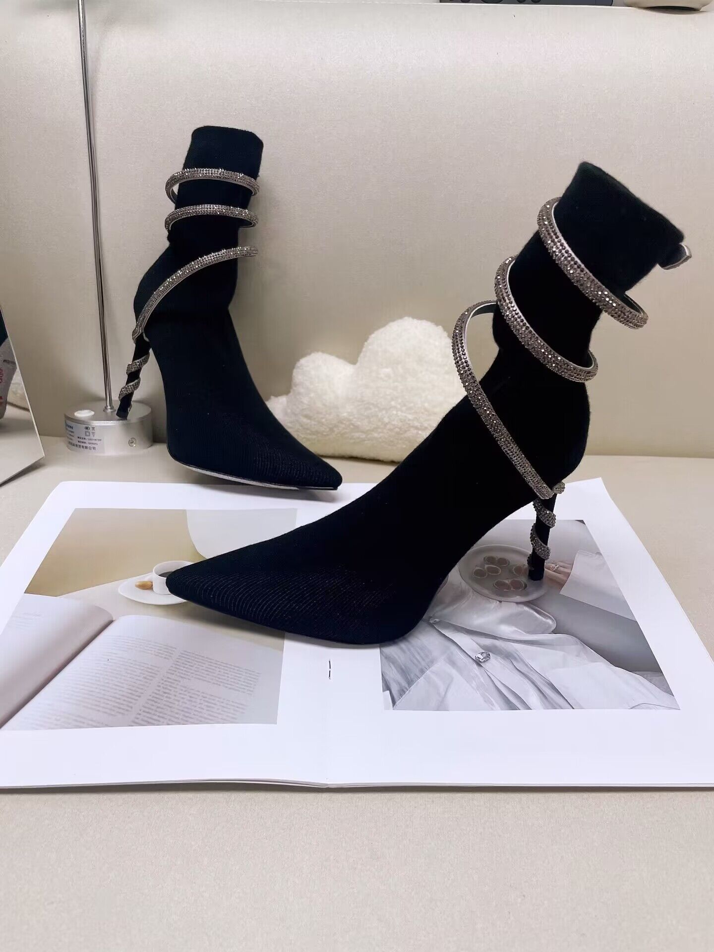Rene caovilla WOMEN ankle boot black knit boots Cleo thin heel gold snake bootie luxury designer super quality 35-42