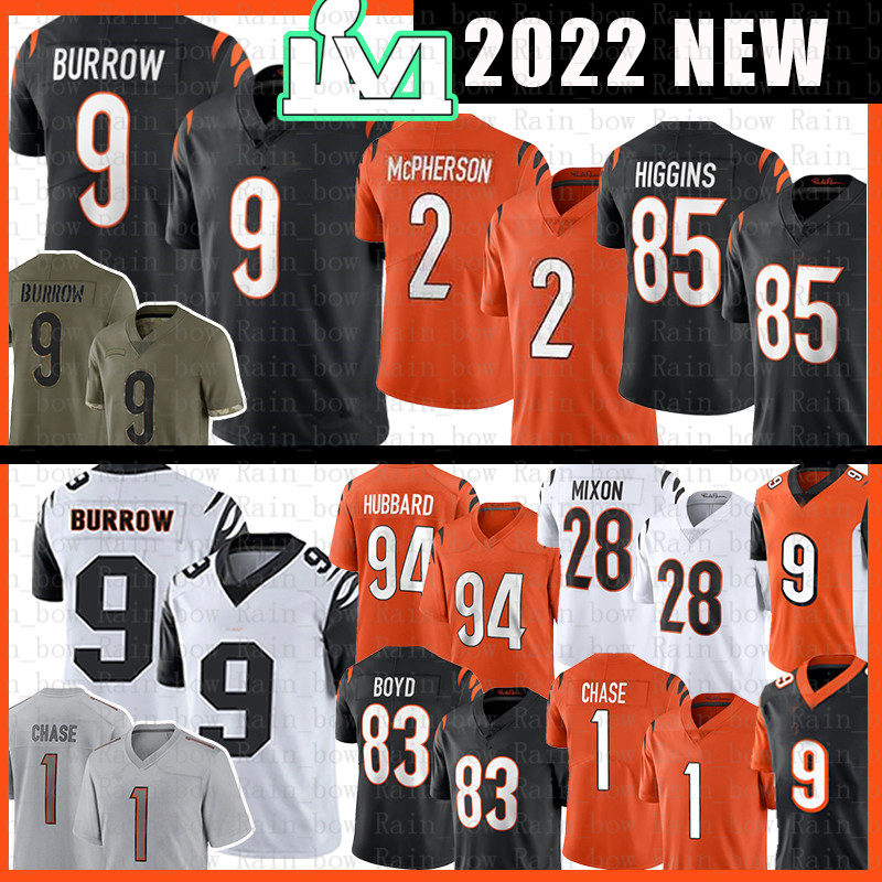 

Joe Burrow Mixon Football Jersey Ja'Marr Chase Evan McPherson Tyler Boyd Tee Higgins Daxton Hill Sam Hubbard Jessie Bates III Logan Wilson Cincinnati Bengals Evans, Patch+2021 mens jersey(mh)