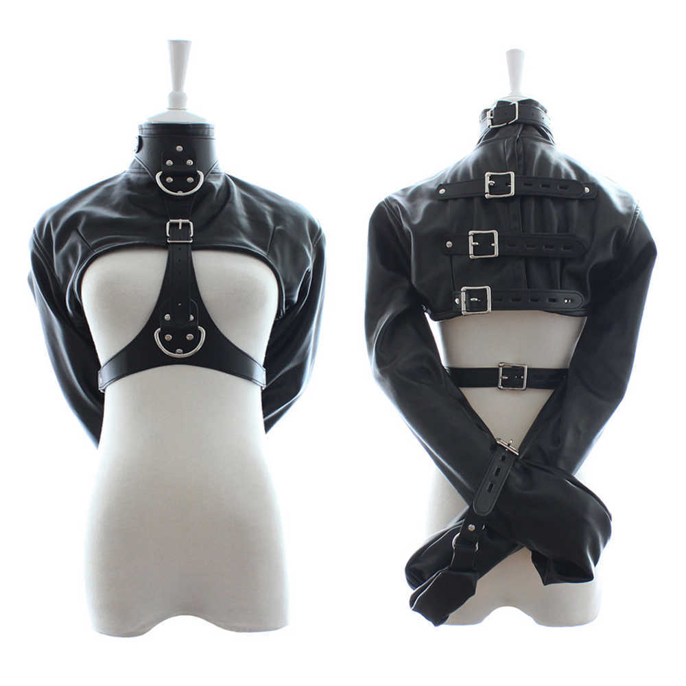 Sex Massager bondage Toys Female Bdsm Bondage Breast Exposed Fetish Pu Leather Straitjacket Restraint Body Harness Jacket Long Sleeves Play Flirt-image-809998652