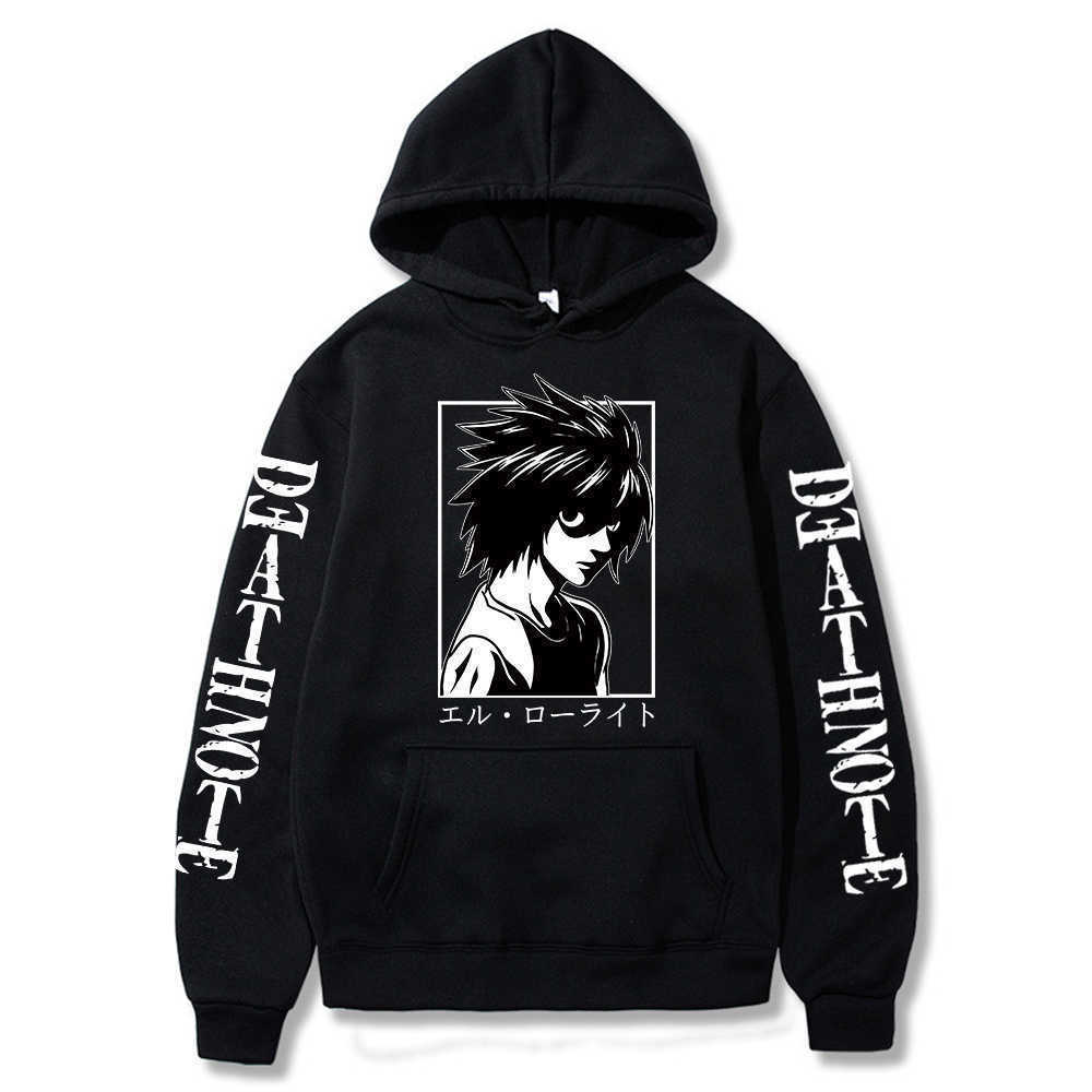 

Men's Hoodies Sweatshirts Men Hoodie Anime Death Note Hoodie Lawliet L Graphic Long Sleeve Hoodies Pullover Sweatshirt Tops Male T221008, Black