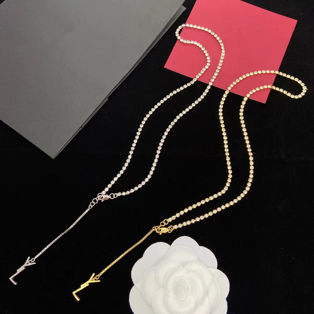 

Fashion Necklace Set Designer Jewelry Luxury Initials Long Diamond Pendant Necklace Golden Chain Earring For Women Bracelet Letter