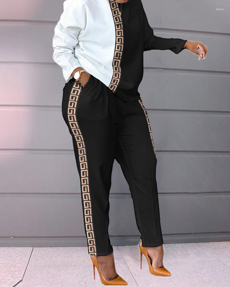 

Women' Two Piece Pants Fashion Spring Autumn 2 Set Women Track Suit Patchwork Long Sleeve Ladies Top & Woman Streetwear, Black
