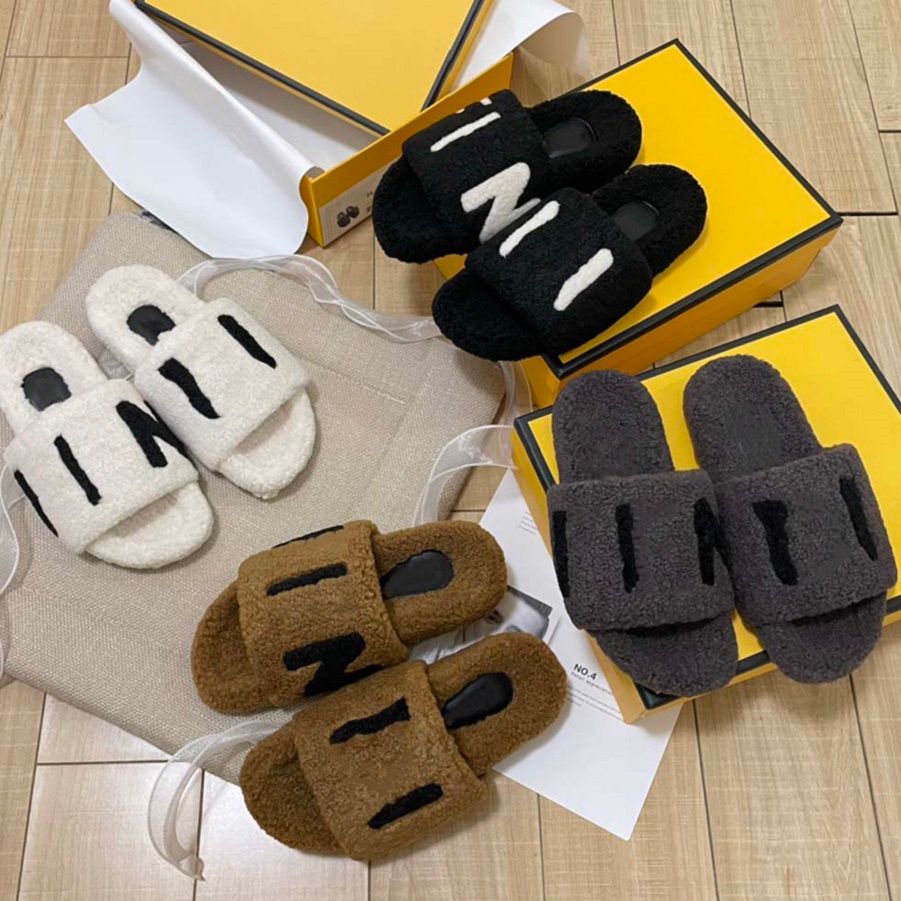 

Women's Plush Slippers Fluffy Fur Slippers Luxury Brand Designer Shoes Warm Indoor Flip-Flops Fashion Non-Slip