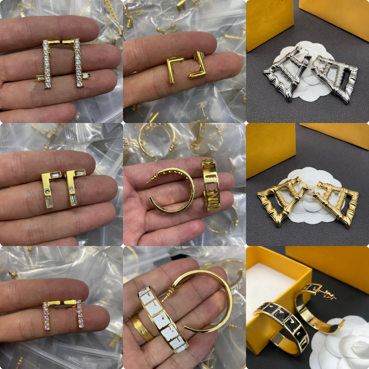 

Luxury New Designed Women Enamel Ear Studs F Letter Earrings with Diamonds Brass Gold Plated Designer Jewelry Birthday Festive Party Christmas Gifts FE1 --13