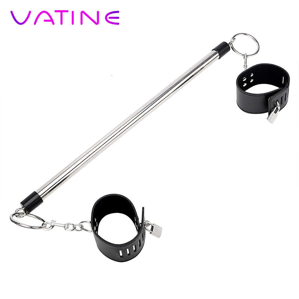 Massager bondage Sex Toys Vatine Stainless Steel Spreader Bar Restraint Bondage Leather Wrist Ankle Cuffs with Lock Keys for Women Couples-image-810014027