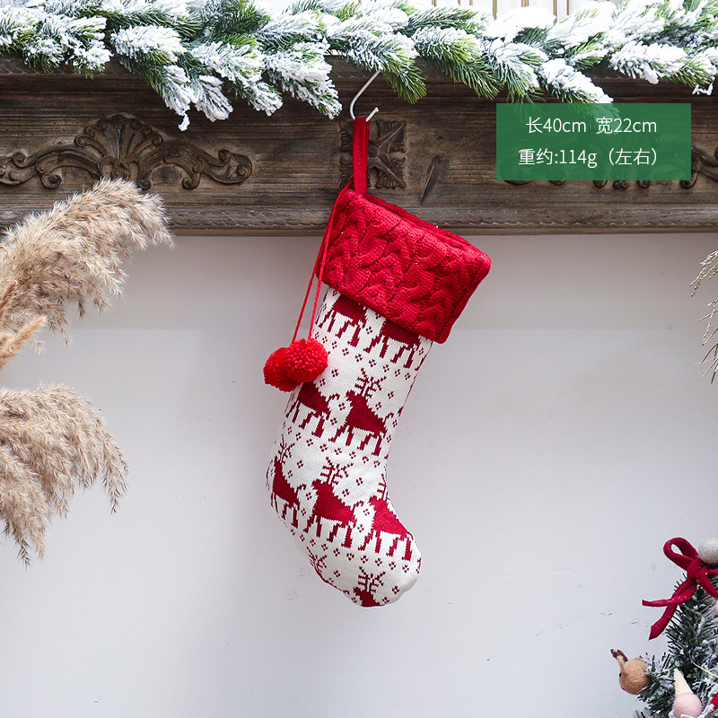 Knitted Christmas Stocking Xmas Tree Ornament Red And White Santa Candy Gift Bag Knitted Socks Prop Socks Party Pendant Decorations