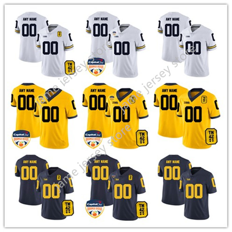 

NCAA 97 Aidan Hutchinson 2022 Playoff College Michigan Wolverines Football Jersey 10 Tom Brady 2 Charles Woodson 12 Cade McNamara 5 Sainristil 3 Gary 30 Hill 5 Peppers, White with orange bowl patch