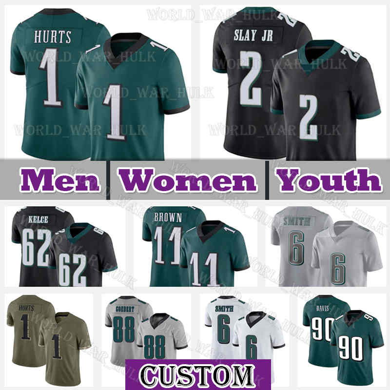 

1 Jalen Hurts Jersey 90 Davis Football 11 A.J. Brown DeVonta Smith AJ 2 Darius Slay Jr Jason Kelce Miles Sanders Gardner Minshew II Philadelphia Eagles Mailata Goedert, Youth custom jersey(l y)
