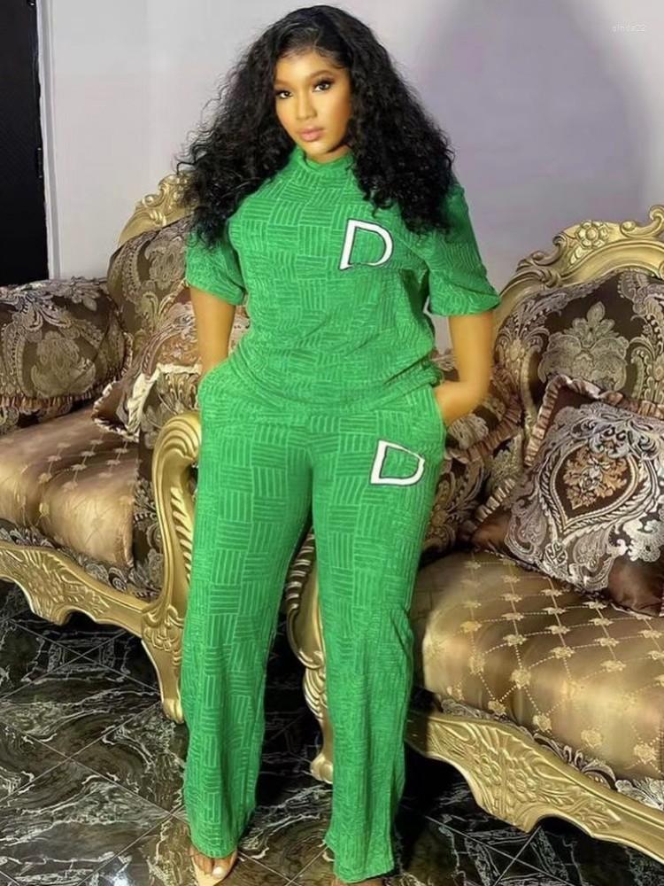 

Women's Two Piece Pants 2 Women Set Summer Autumn Fashion Short Sleeve Top And Suit Party Lady Matching Sets, Green