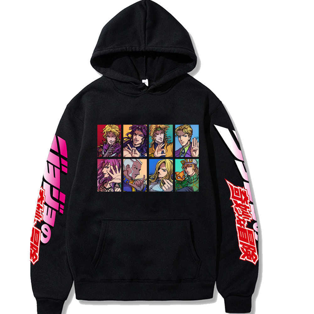 

Men's Hoodies Sweatshirts Japanese Anime Jojo Bizarre Adventure Harajuku Hoodies Printed Men's Hoodie Male Streetwear Fashion Casual sweatshirt Coat T221008, Black