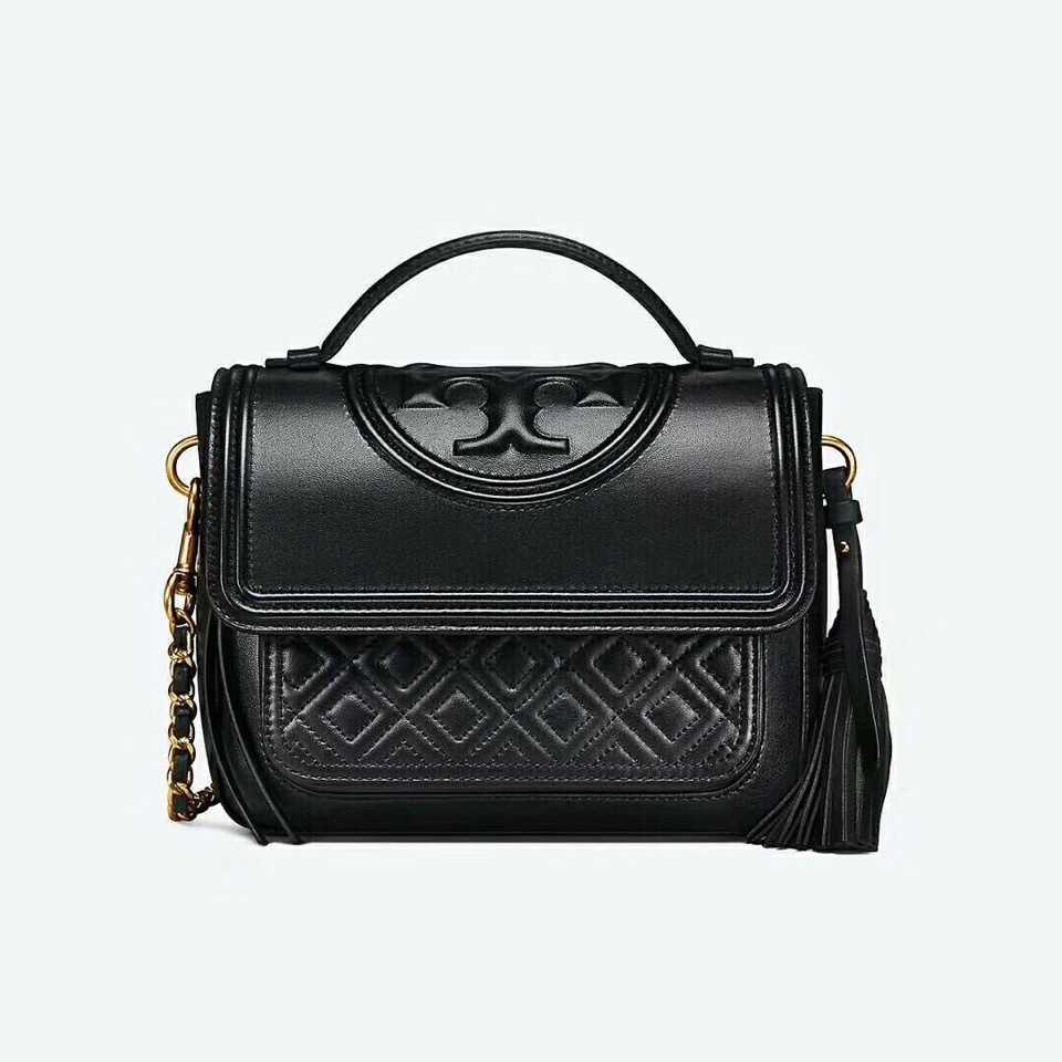 

Luxury Leather Woman's Torys Designer Bag Burchs Handbag Tb New Bag Women's Leather Tassel Rhombic Chain One Shoulder Portable Messenger, Black