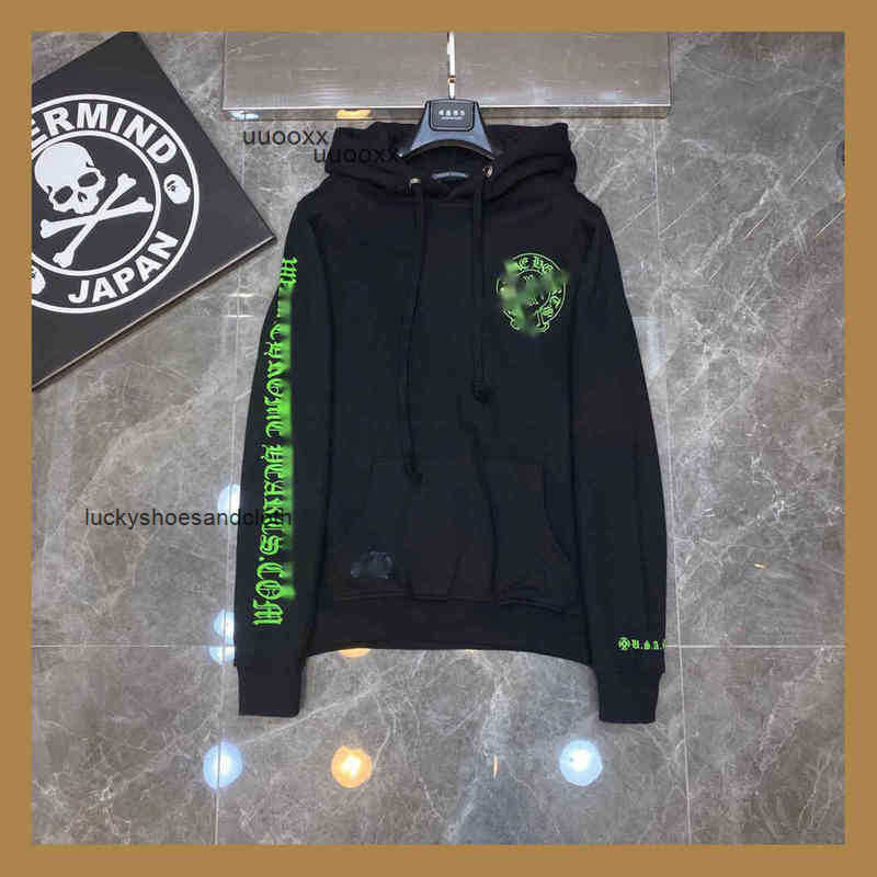 

men' hoodie high quality chrome//heart French couple top skin pasted fluorescent printing hooded long sleeve front shoulder early autumn A, White