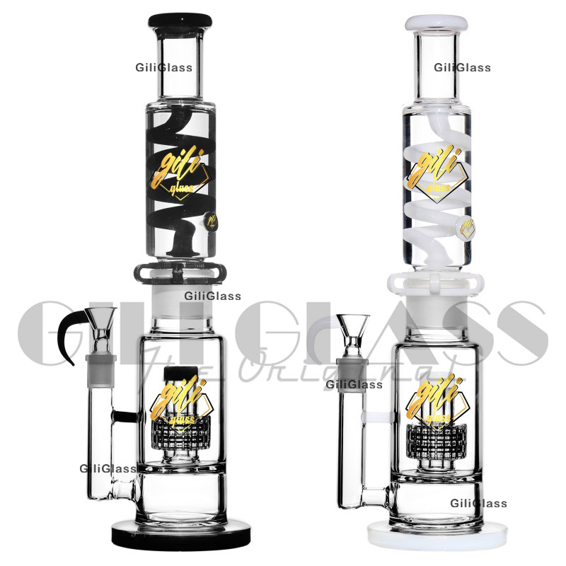 

15.5 inches hookahs Double Matrix Perc Glycerin Freezable Coil Tube bong glass water pipe build a bubbler smoking heady Oil Dab Rig Condenser Coil