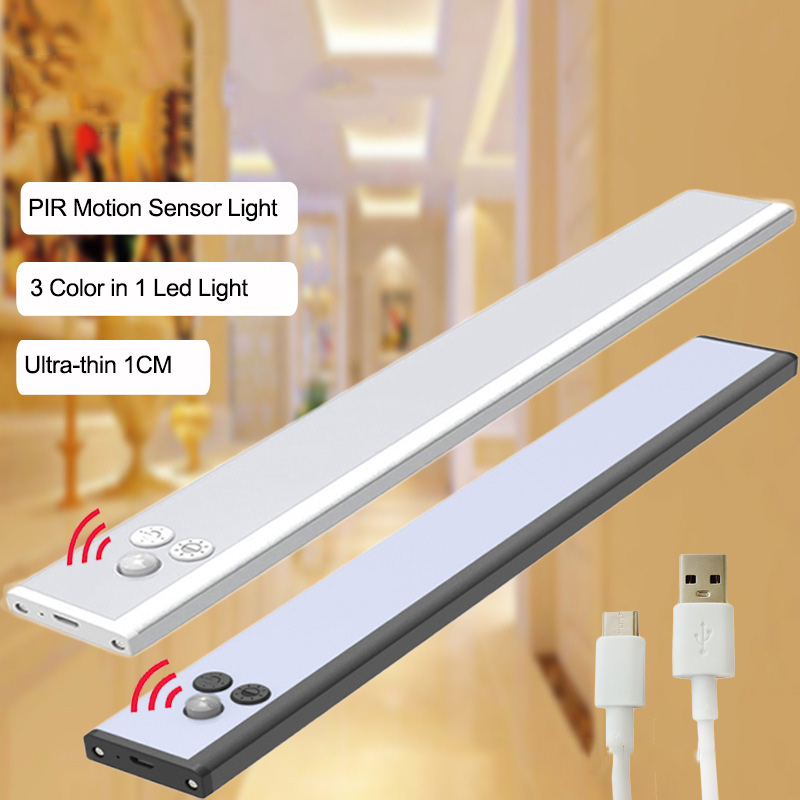 

Thin LED Closet Light 30cm 3 Color in One 41Led Dimmable USB Rechargeable Motion Sensor Magnetic Under Cabinet Lights