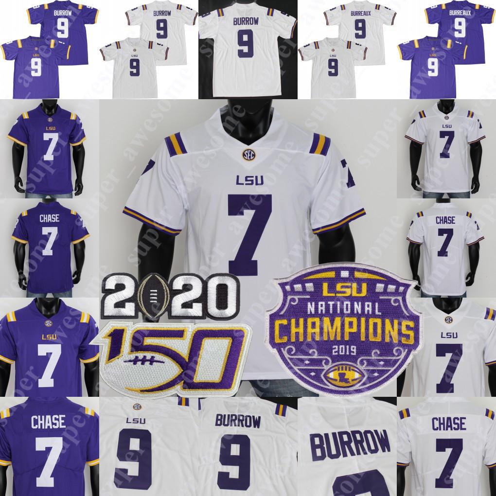 

College wear 2019 Champions Patch 2020 LSU Tigers Burreaux College Football Jersey Joe Burrow 7 Ja'Marr Chase 7 Grant Delpit Tyrann Mathieu, 7purple-mathieu