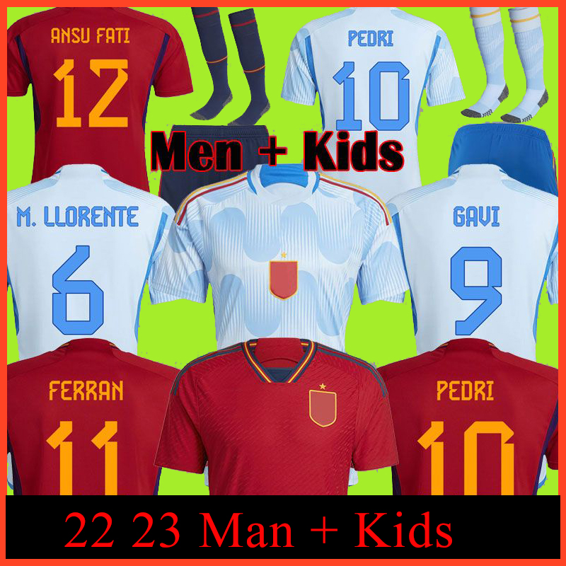 

8A quality DESIGNER Spain soccer jerseys Espana ANSU FATI ASENSIO MORATA FERRAN KOKE GAVI C.SOLER 22 23 WORLD RAMOS CUP fans Player version football shirts, Home kids socks