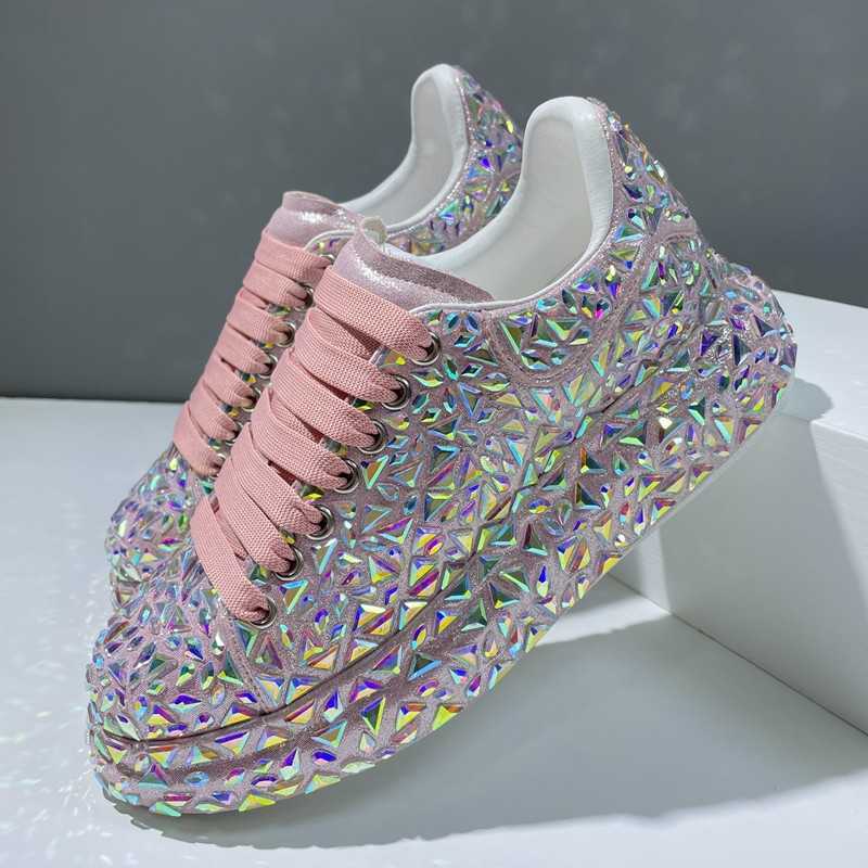 

Dress Shoes 2022 Autumn Leather Women New Style Fashion Platform Ins Platforms Sneakers Tide Shine Bling Rhinestone T221012, Pink