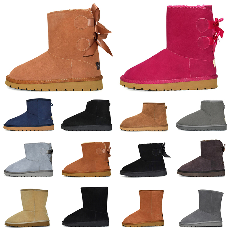 

women designer snow boots GAI triple black chestnut pink navy grey fashion classic mini ankle short boot womens ladies girls booties winter shoes, Ankle bailey bow - blue