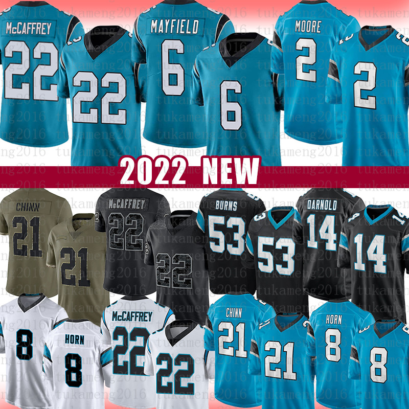 

6 Baker Mayfield Football Jersey 22 Christian McCaffrey Jeremy Chinn D.J. Moore Sam Darnold Ickey Ikem Ekwonu Jaycee Horn Brian Burns Shaq Thompson Terrace Marshall Jr., 2021 mens jersey(hb)