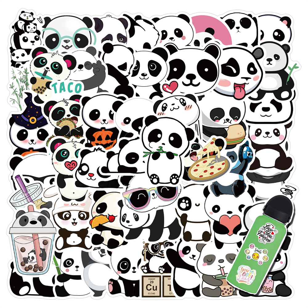

50PCS Cute Panda Cartoon Animal Stickers Pack for Laptop Skateboard Motorcycle Decals, Multi colors