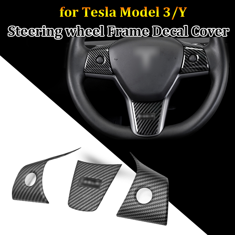 Cadre de volant de voiture pour Tesla modèle 3 Y 2017 2021, autocollants de couverture de décoration de volant en Fiber de carbone ABS, accessoir