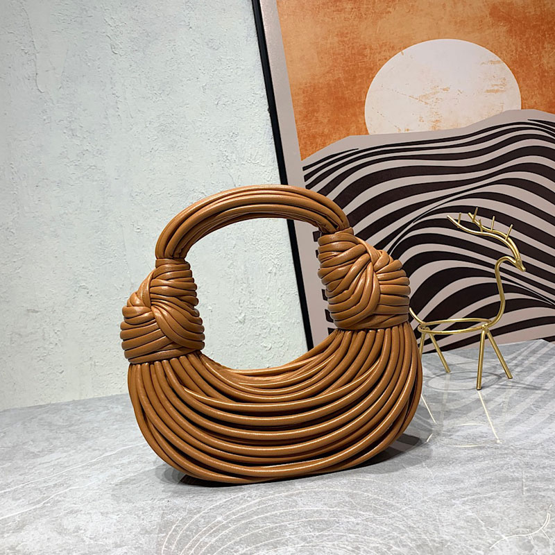 

Double Knot Handbag Noodles Tote Bag Evening Clutch Tubular Genuine Leather Hand Bags Fashion Letter Zipper Wallet New Style 13 Colors