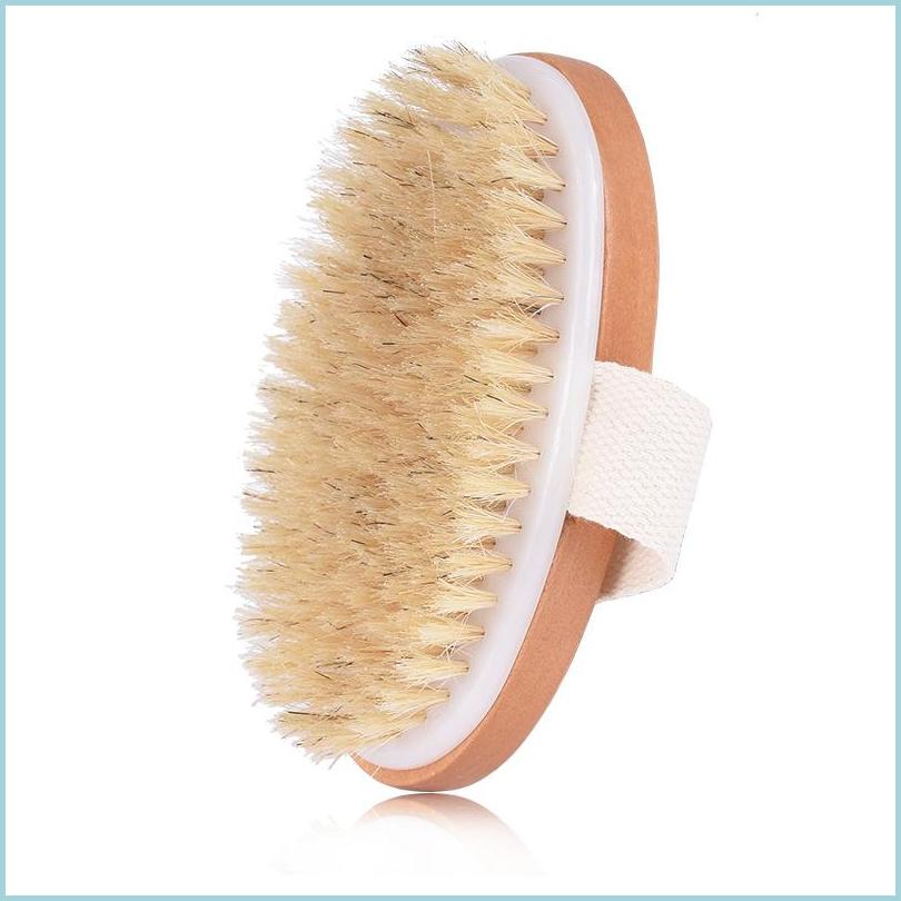 

Bath Brushes Sponges Scrubbers Dry Skin Body Brush With Natural Boar Bristles Remove Dead Brushing Bath For Men Women Drop Delive Dhny9