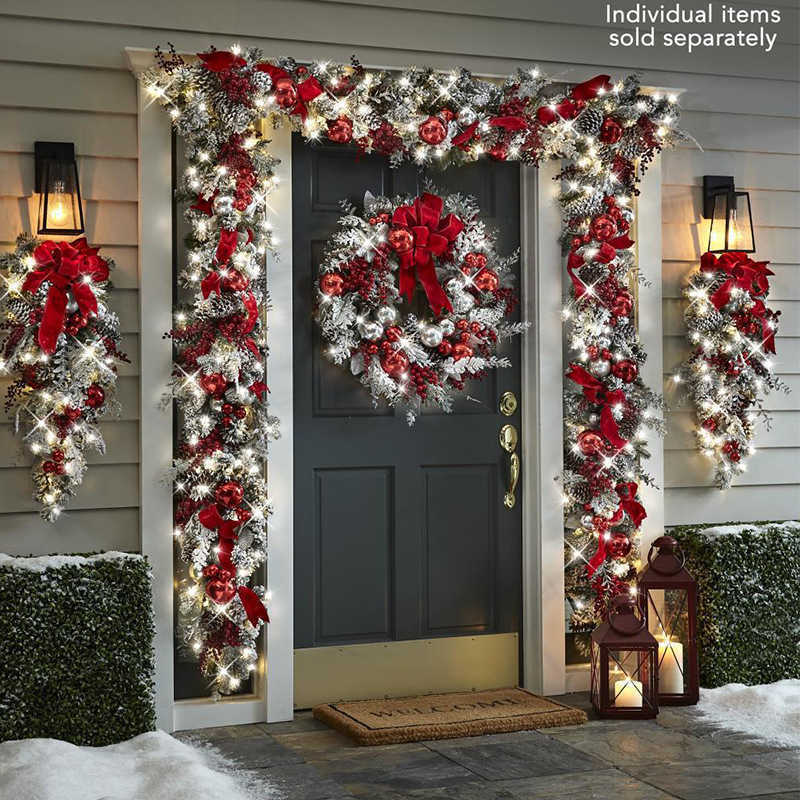 

Decorative Flowers Wreaths Christmas Wreath Outdoor 2022 Xmas Decorations Signs Home Garden Office Porch Front Door Hanging Garland 2023 New Year Decor T221007, 45cm tree