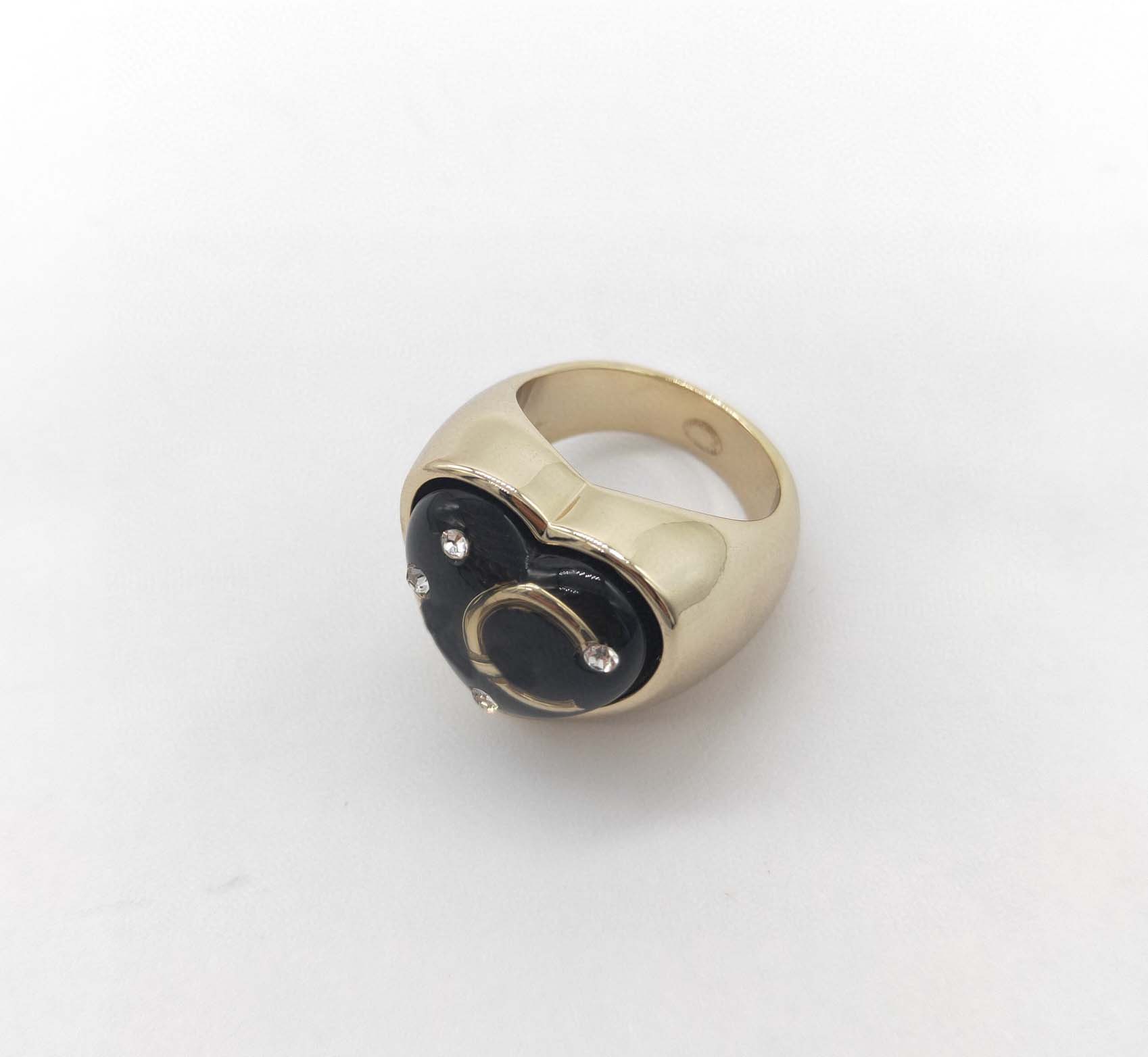 

2022 Luxury quality charm punk band ring with diamond and black in 18k gold plated have box stamp PS7329A