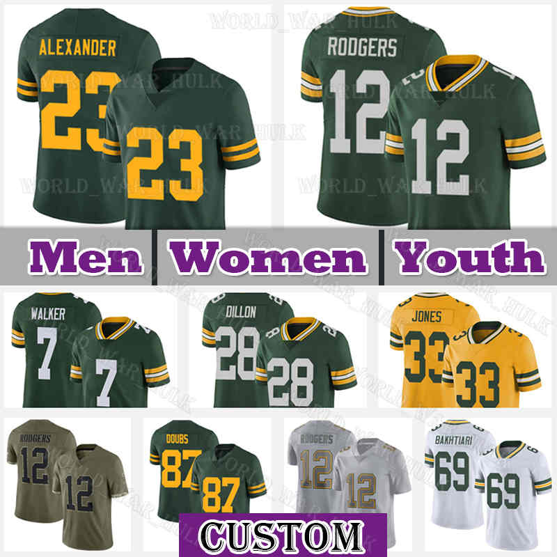 

12 Aaron Rodgers Jersey AJ Dillon Jones Football Jaire Alexander Eric Stokes Romeo Doubs Green Bayes Packer Allen Lazard Rashan Gary Randall Cobb Quay Walker 9 Watson, Custom men(s t)